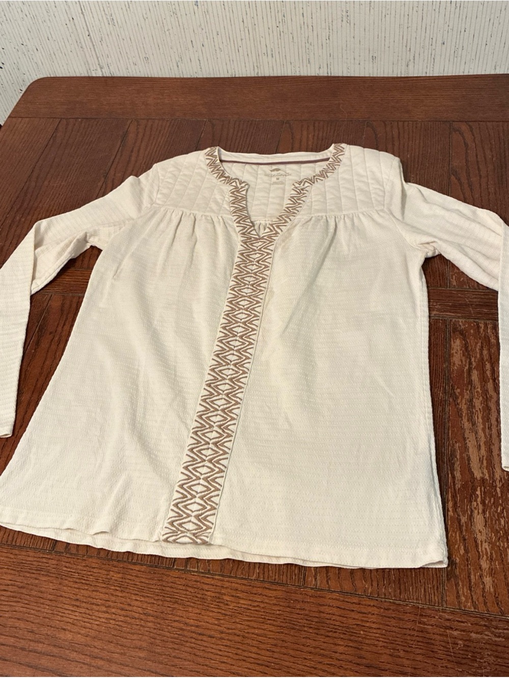 Bob Timberlake Tunic Shirt Women’s M Cream Blouse Long Sleeve Quilted Top